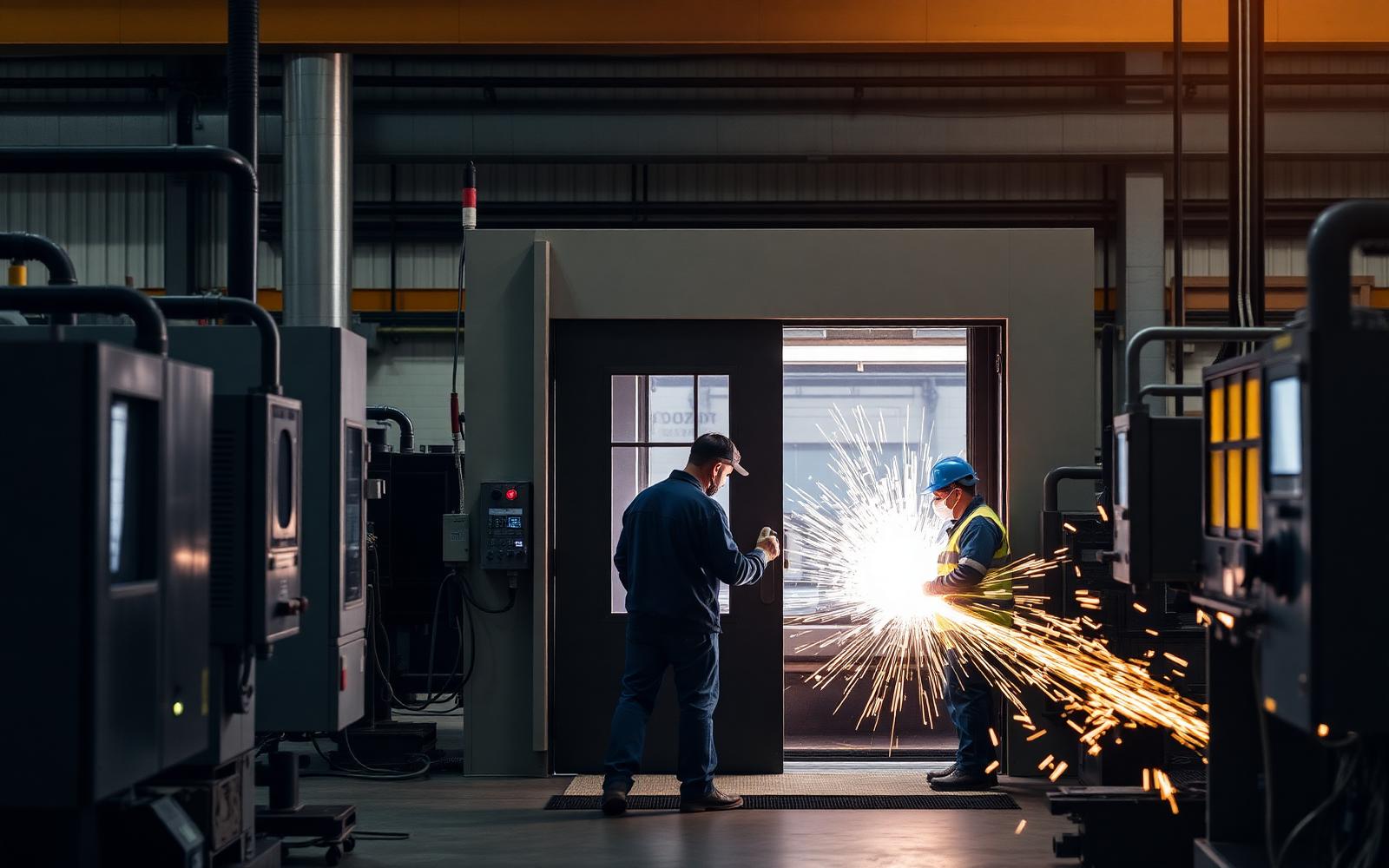 Acodor manufacturing facility — fire-rated steel door production in Gandhinagar, Gujarat